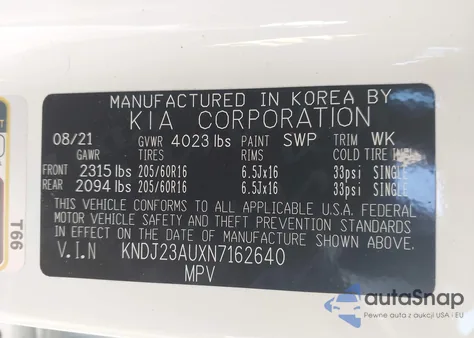 2022 Kia Soul Lx z USA, uszkodzony, nr VIN KNDJ23AUXN7162640